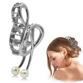 Music Note Metal Hair Claw Clips for Women Girls, Y2K-Style Silver Music Note Metal Hair Clip With Pearl Designs Elegant Hair Accessories Set