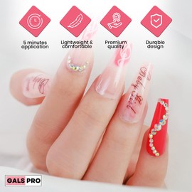 GALSPRO Long Press on Nails - Set of 24 Fake Nails with Designs in 12 Different Sizes for Perfect Fit, Cute False Nails Kit for Women with 0.07oz Nail Glue, A Double Sided Nail File & Cuticle Stick