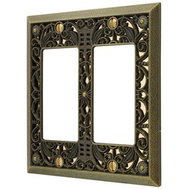Amerelle 65RRAB Filigree Wallplate, 2 Rocker, Cast Metal, Antique Brass, 1-Pack