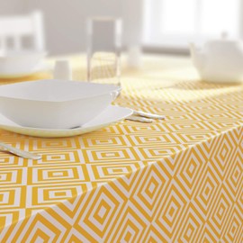 Dehaus® Wipe Clean Table Cloth - Ochre Geo Diamond - Yellow PVC Oilcloth Table Cover - Rectangular Plastic Vinyl Tablecloth - Water Resistant Easy Clean - Kitchen Dining Protector (140 x 200cm)
