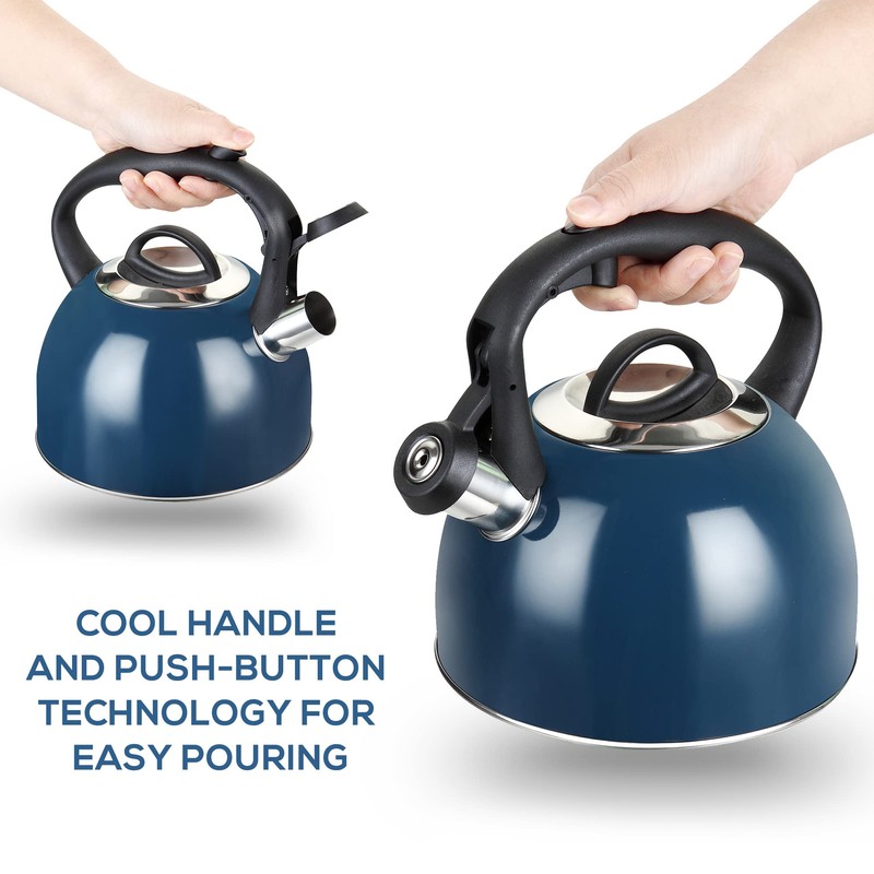 MAISCHOU Stove Top Whistling Kettle 2.5L Stainless Steel (Navy Blue)