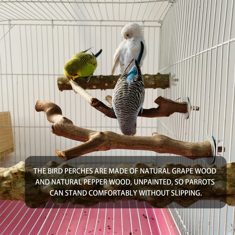 5PCS Bird Perch Stand Natural Wooden Parrot Stand Branch,3 Grape