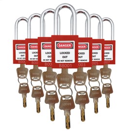 SAFBY 7pcs Keyed Different Lockout Tagout Locks with 10 Lock Out Tag Out Tags - Loto Safe Padlocks for Stations and Devices with 7 Different Numbers (Keyed Different, 7 Locks with 10 Tags)
