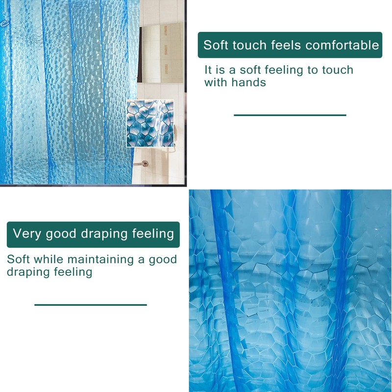 jssablo Blue Shower Curtain Liner, 100% Waterproof EVA 3D Shower