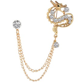 coadipress Dragon With Hanging Chain Brooch Pin for Women Men Rhinestone Crystal Dragon Animal Collar Pins Suit Shirt Lapel Pin Fashion Jewelry (Gold)