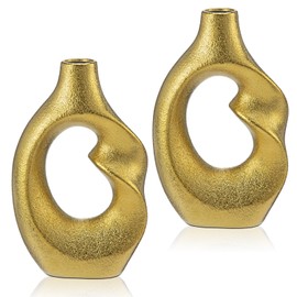 Gold Donut Vase Set of 2 - Modern Ceramic Vases for Centerpieces, Shelf, Entryway, Coffee Table & Living Room Decor
