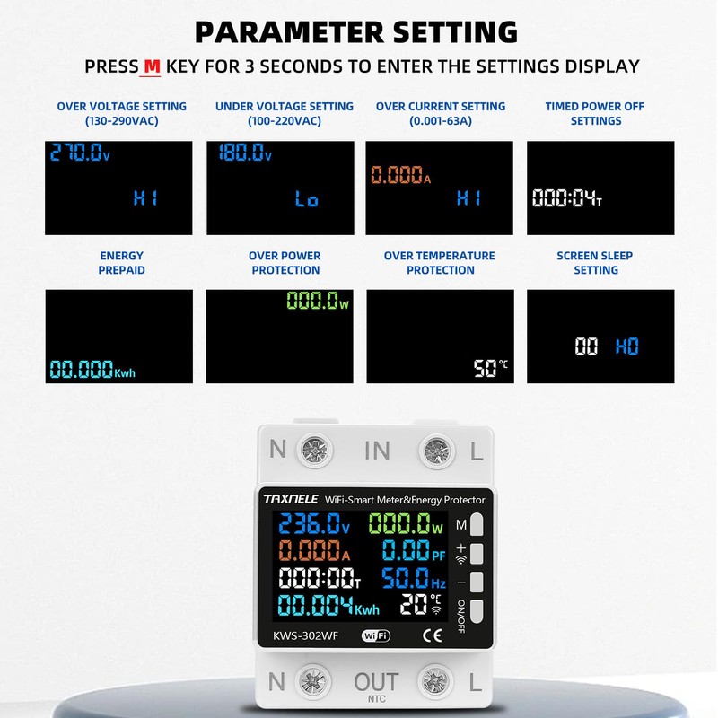 TUYA WiFi Smart Power Meter Over Under Voltage Protector Protection