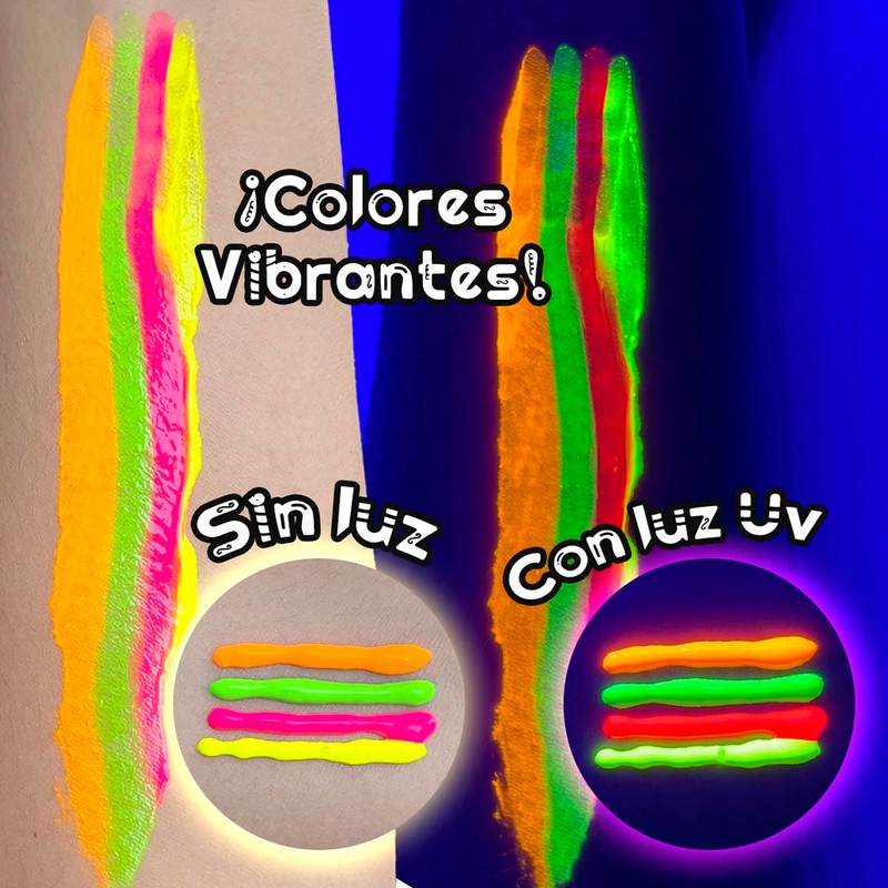 Kit Maquillaje Neón Pintura y Crayón Fluorescente Glow Luz Uv