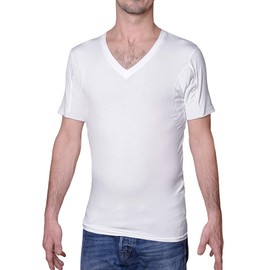 Sweatproof Undershirt for Men, V-Neck, White, Sweat Pads (1, Large)