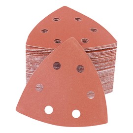 PMIQSA 100 Pieces 320 Grits Mouse Sander Paper 93x93x93mm Triangle Sanding Paper 6 Holes Detail Sandpaper Sheets for Grinding and Polishing Wood Metal
