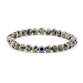 Lameybrt Evil Eye Bracelet 6mm Natural Stretch Adjustable Beaded Bracelets for Men (A19 KL Dalmatian Jasper, M (6.6"-7.5"))