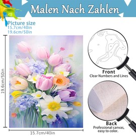 eimivrc Paint by Numbers Kit for Adults Flower-Paint by NumbersFlower,Paint by Number Kit for Canvas Perfect for Home Wall Decor(16x20 Inch)