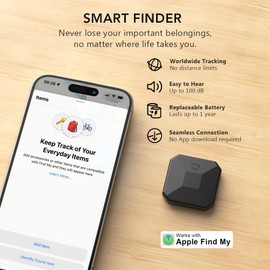 JianHan Key Finder Luggage Tracker Tag Works with Apple Find My [Certified,iOS Only] Track Your Keys,Wallet,Luggage,Backpack Bluetooth Tracker and Item Locator (Black, 4 PACK)