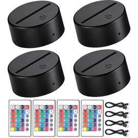4 Pieces 3D Night LED Lamp Base 16 Colors LED Lights Display Base with Remote Control and USB Cable, Lights Base for Acrylic and Resin Glass, for Restaurant Room Shop in Black