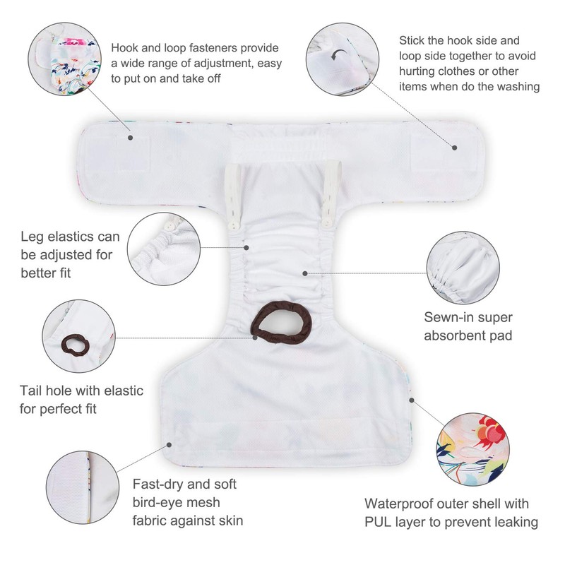 CuteBone Dog Nappies for Female Dogs, Pack of 3, Heart,