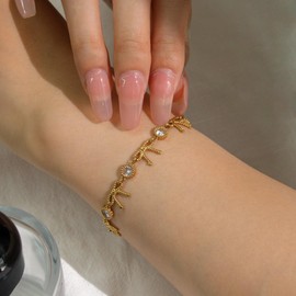 MIJENITI Gold Bow Bracelet for Women Trendy,14K Gold Plated Jewelry Cute Hypoallergenic Bracelet Jewelry for Women