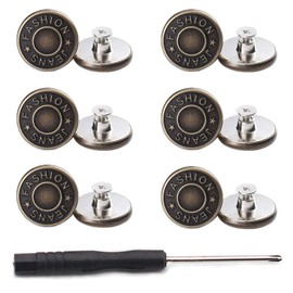 GIYOMI 17mm No Sewing Jeans Buttons Replacement Kit with Metal Base,12 Sets Nailess Removable Metal Buttons Replacement Repair Combo Thread Rivets and Screwdrivers (0.67 inch)