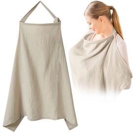 Nursing Apron, Darryy Nursing Cover for On the Go, Muslin Nursing Cover for Babies, Breathable, 75 x 95 cm, Nursing Scarf, Nursing Cover, Cotton Nursing Cover for Breastfeeding, Multi-Purpose (Khaki)