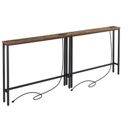 ELYKEN 2 Pack 5.9" Narrow Console Sofa Table with Power Outlets, 5.9" D x 39.4" W x 31.1" H Long Couch Table with Metal Frame and Charge Station with 6.5’ Extension Cord, Rustic Brown