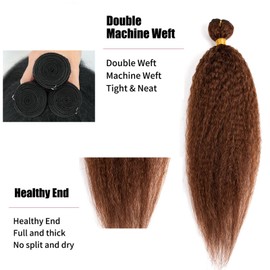 20 Inch Brown Kinky Straight Bundles Human Hair Yaki Straight Human Hair Bundles Remy Hair Yaki Straight Bundles for Black Women Natural Human Hair Bundles