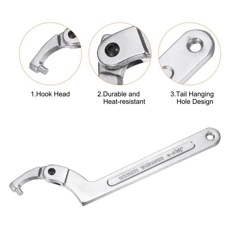 sourcing map 2-4 3/4"(51-121mm) C Spanner Wrench Adjustable Round Pin