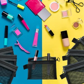 8 PCS Small Zipper Pouch Black Coin Purse Mini Mesh Pouches Cosmetic Bag Travel Portable Makeup Case Mesh Organizing Storage Bags with Keychain for Women