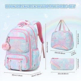 Scothen Backpack for Girls, Rainbow Butterfly Girls Backpacks with Lunch Bag Pencil Case Set, Kids Backpack Kindergarten Elementary Middle School Book Bag for Teen Girl Children Students