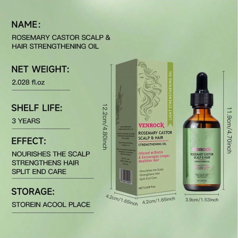 Rosemary Castor Scalp and Hair Strengthening Oil with Biotin, 60ml