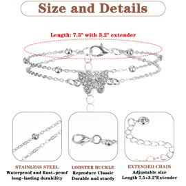 Butterfly Anklets for Women, Silver Butterfly Filled Rhinestone Anklet, Dainty Ankle Bracelets, Friendship Gifts, Versatile Stack Elegance Jewelry Sets