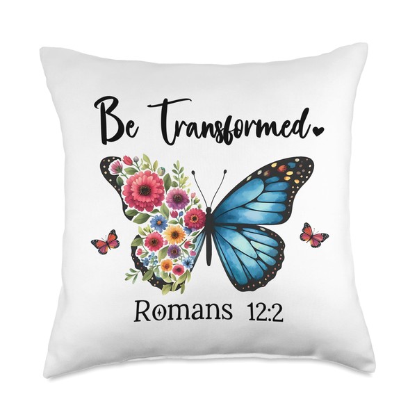 Be Transformed Romans 12:2 Butterfly Christian Bible Verse Throw Pillow