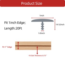Aroilder T Rubber Trim Molding, Fit 1 inch Edge, Shelf Edging Banding, Center Barb Tee Moulding for Tables, Floor Transition Strip, Machines Decorative, Gray, 20FT
