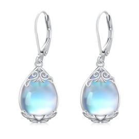 Twoowl Moonstone Filigree Teardrop Drop Dangle Earrings 925 Sterling Silver Hypoallergenic Leverback Earrings Jewellery Gifts Valentines Mothers Day for Women Girls…
