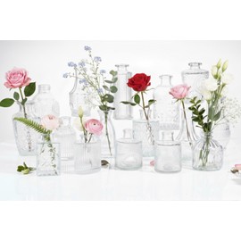 16 Pack Glass Bud Vases for Centerpieces - Bulk Small Flower Vases Set of 16, Mini Vintage Vases, 4 Styles for Party, Wedding Decorations, Baby Shower, Home Table Flower Décor (Clear)