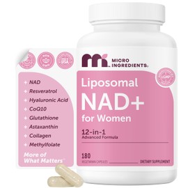 Micro Ingredients Liposomal NAD+ for Women Complex, 180 Veggie Capsules | NMN Pathway Supplement | 12-in-1 Advanced NAD Formula with Resveratrol, Hyaluronic Acid, Glutathione, & Collagen