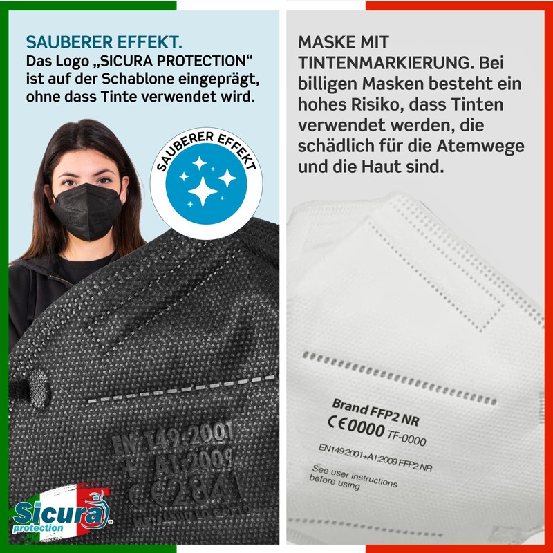 60 FFP2 Black Masks CE Certified Made in Italy BFE