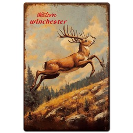Hobbspring 1pc Vintage Metal Tin Sign 11.81x7.87 Inches Retro Iron Western Winchester Deer Sign Rusty Look Deer Plaque Poster for Home Office Kitchen Bar Cafe Garden Wall Decor