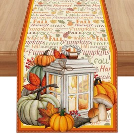 Camino de mesa de lino de otoño de 36 pulgadas de largo, hojas de otoño, calabaza, decoración de mesa de otoño, otoño, Acción de Gracias, hogar, cocina, comedor, decoración de mesa