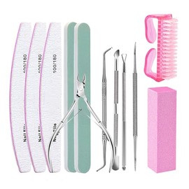 12 Piezas Limas Para Uñas - Kit De Cuidado De Uñas Para Mujeres Con Limas 100/180 Grit Bloque De Pulido De Uñas Pinzas De Cutícula Cortador De Cutícula Empujador De Cutícula Para Cuidado Doméstico De Uñas