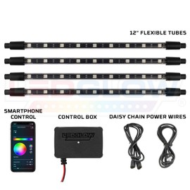 LEDGlow 4pc Bluetooth Multi-Color LED Interior Footwell Underdash Neon Lighting Kit for Cars & Trucks - Smartphone App - Create Any Color - Courtesy Lights - Music Mode - Control Box - Universal
