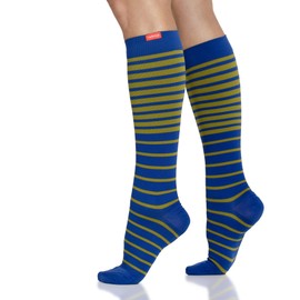 VIM & VIGR Cotton Compression Socks 15-20mmHg Graduated Compression Socks for Men and Women, Blue & Moss Falling Stripes