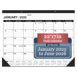 Desk Calendar 2025 Large 22 x17, Large Desk Calendar 2025(Jan. 2025-Jun.2026),2025 Calendar,Classic Black Calendar 2025,Large Monthly Desktop Calendar 2025,Desk Calendar 2025-2026 with Plastic Cover