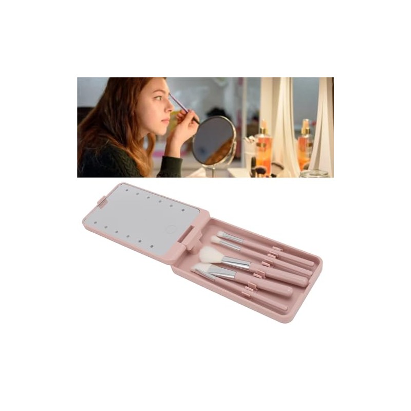 Kit de Brochas de Maquillaje con Espejo LED, Plegable Espejo,