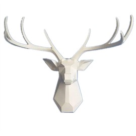 Deer Head Wall Decor - Faux Taxidermy Animal Head Wall Art - Geometry Deer Head Home Decor,8 Point Buck Deer Head Bust Wall Hanging (White, 27.5''Wx20''H)