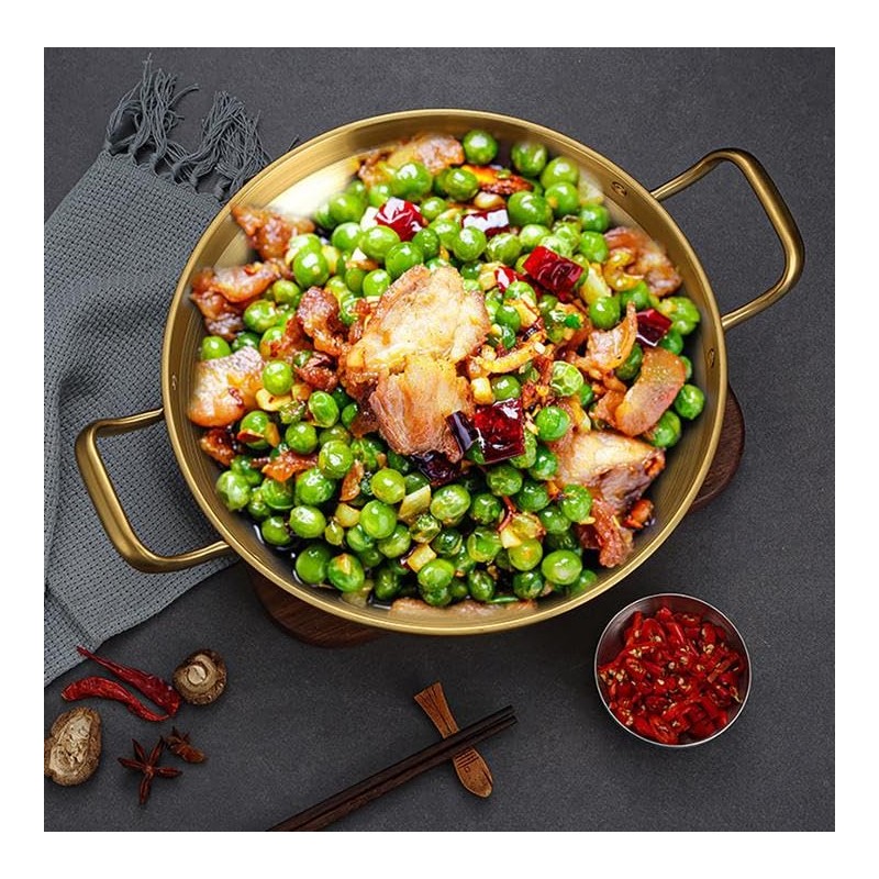 MBBITL Paella Pan Gold Stainless Steel Skillet Pan 11 inch