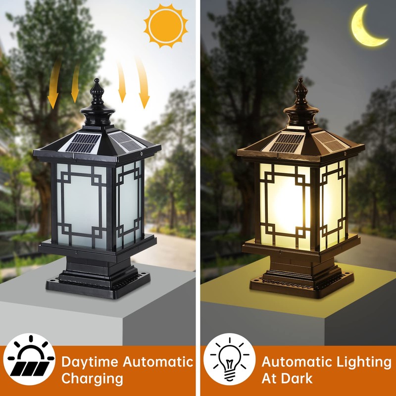 PTOUG LED Solar Post Light Outdoor, Aluminum Fence Post Cap