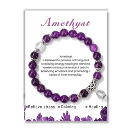 Pingyongchang Stress Relief Anxiety Yoga Bracelets for Women Men,Healing Crystal Natural Stone Mantra Stretch Bracelet Birthday Gifts for Her Girlfriend Wife Mom-Amethyst
