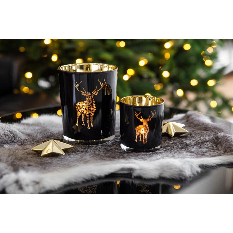 EDZARD Tea Light Holder Fancy Stag Design Black Outside Gold