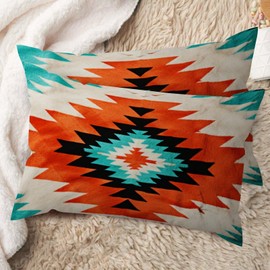 PrintingCo Ethnic African Lumbar Pillow Cover Set of 2 Tribal Style Throw Pillowcase 16x26in Decorative Pillow Home Cotton Linen Colorful Cushion Cover for Couch Sofa Farmhouse Decor
