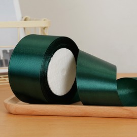 2 Rolls Dark Green Ribbon, Gift Ribbon, Dark Green Fabric Ribbon, Satin Ribbon, Dark Green, Decorative Ribbon, (50 mm/25 Yards)