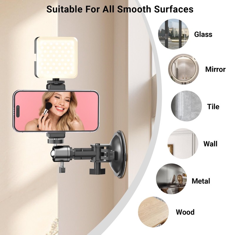 Voinap Suction Cup Mirror Phone Holder with Rechargeable Light, Versatile